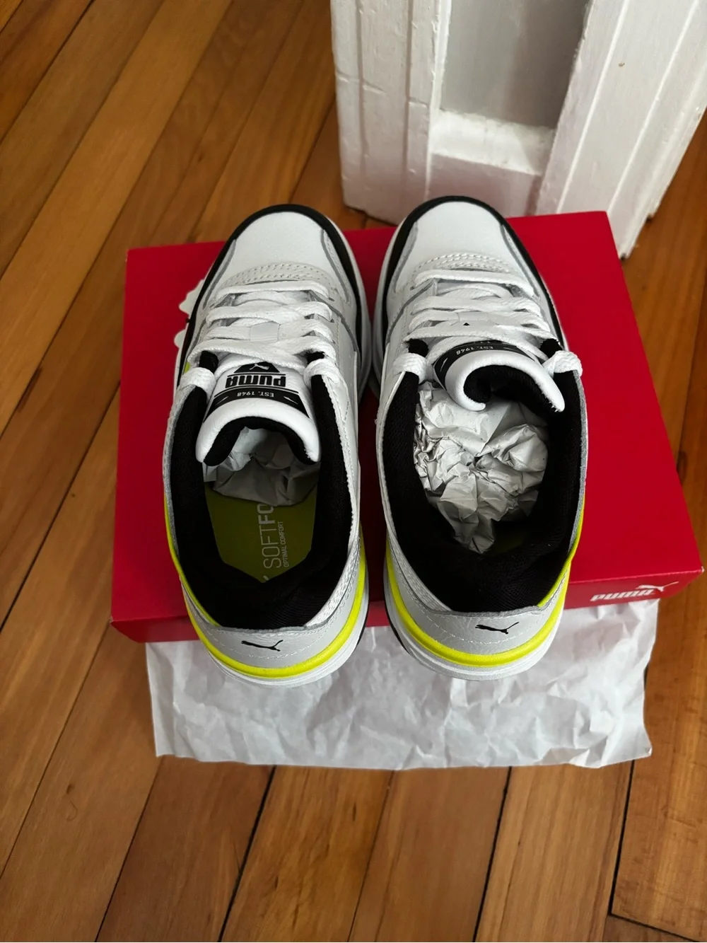 Puma Kids White Black Neon Yellow Sneakers